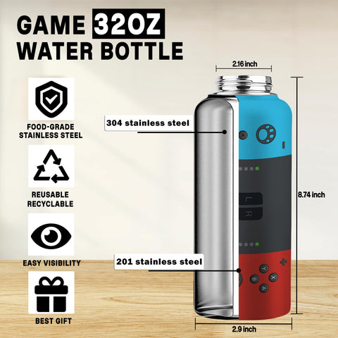ogicduwi Gamer Water Bottle 32oz side handle for easy grip during marathon gaming