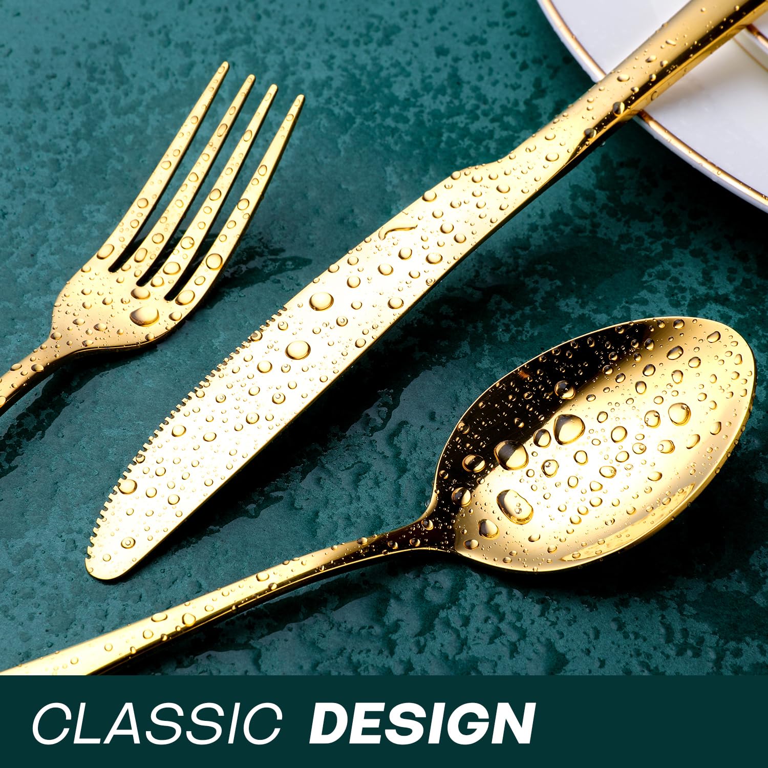 OGORI gold serving utensils; includes serving spoon and fork for entertaining.