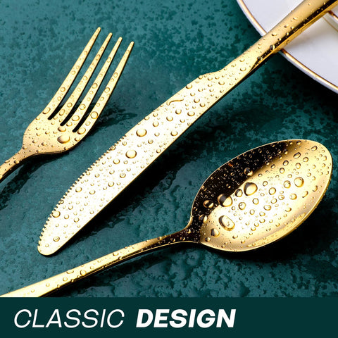 OGORI gold serving utensils; includes serving spoon and fork for entertaining.