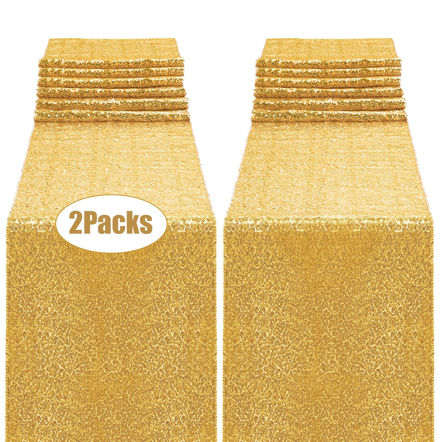 OGORI gold sequin table runner on a table, shimmering for festive birthday decor