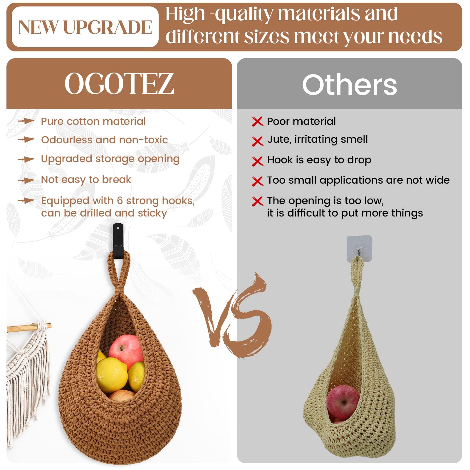 OGOTEZ large boho wall basket for big produce.