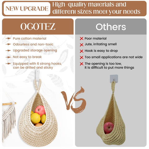 OGOTEZ boho wall hanging basket large for fresh produce and easy access.