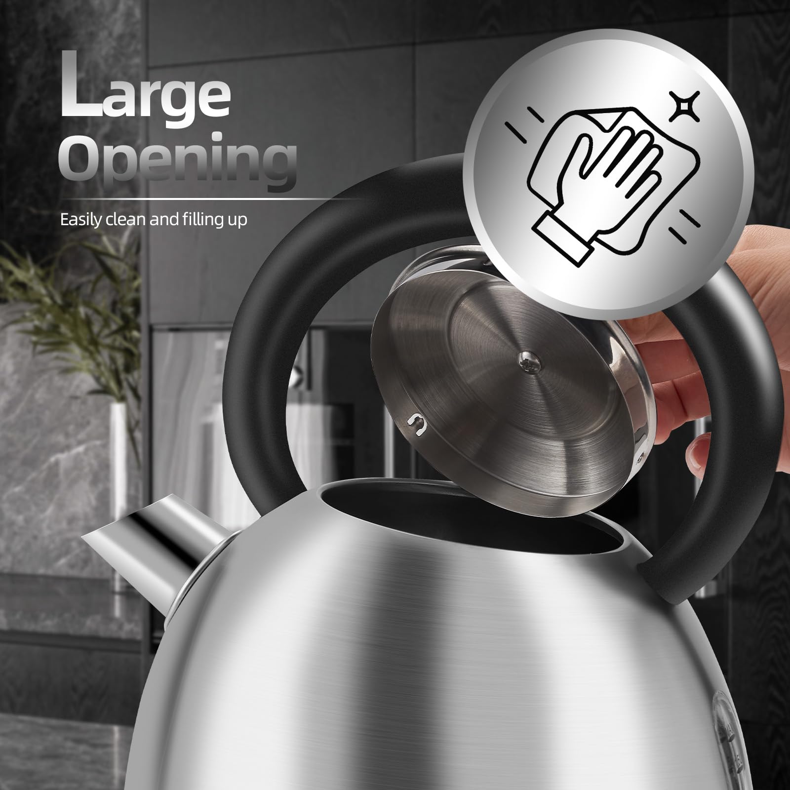 Ohigitecki kettle with drip-free pour to prevent spills.