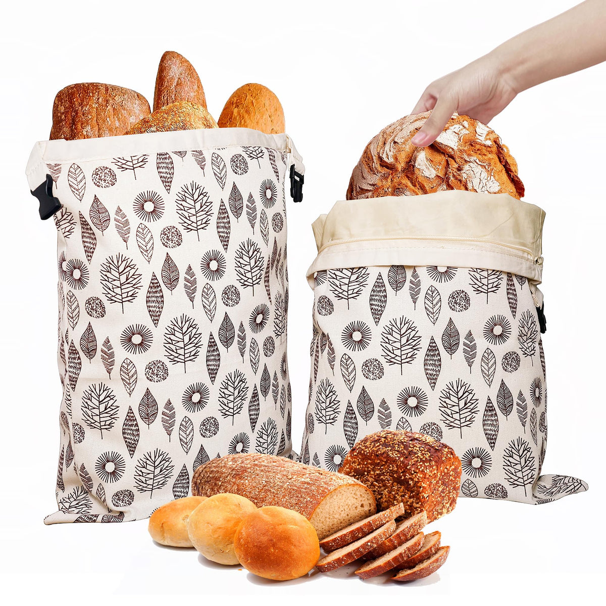 OHIYO beeswax bread bags front view showing two natural cotton bags