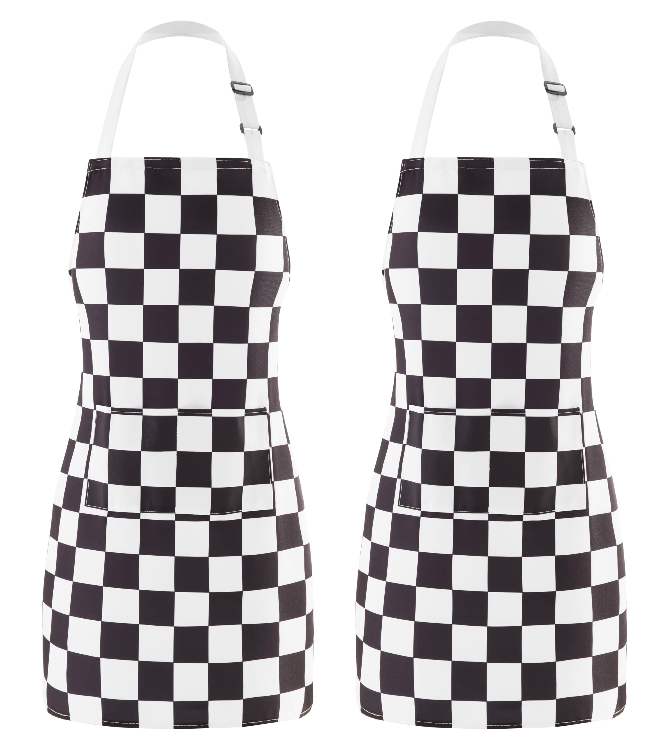 Ohocut checkered apron 2-pack front view with spill protection in the kitchen