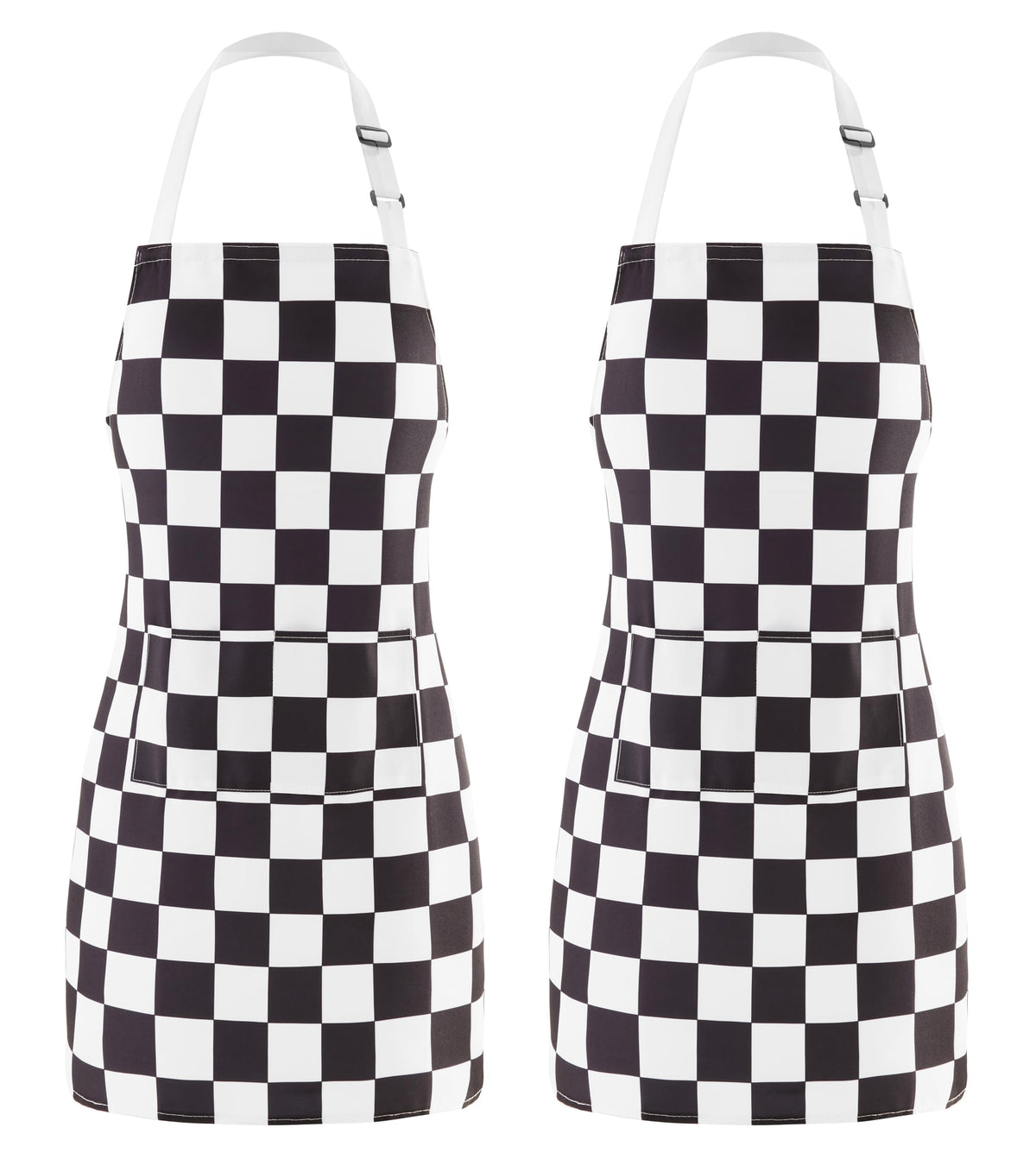 Ohocut checkered apron 2-pack front view with spill protection in the kitchen