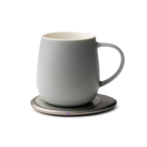 OHOM Ui3 self heating mug in soft gray with 12 oz capacity for consistent warmth