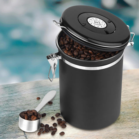 Ohtomber canister complements a modern kitchen design on the counter.