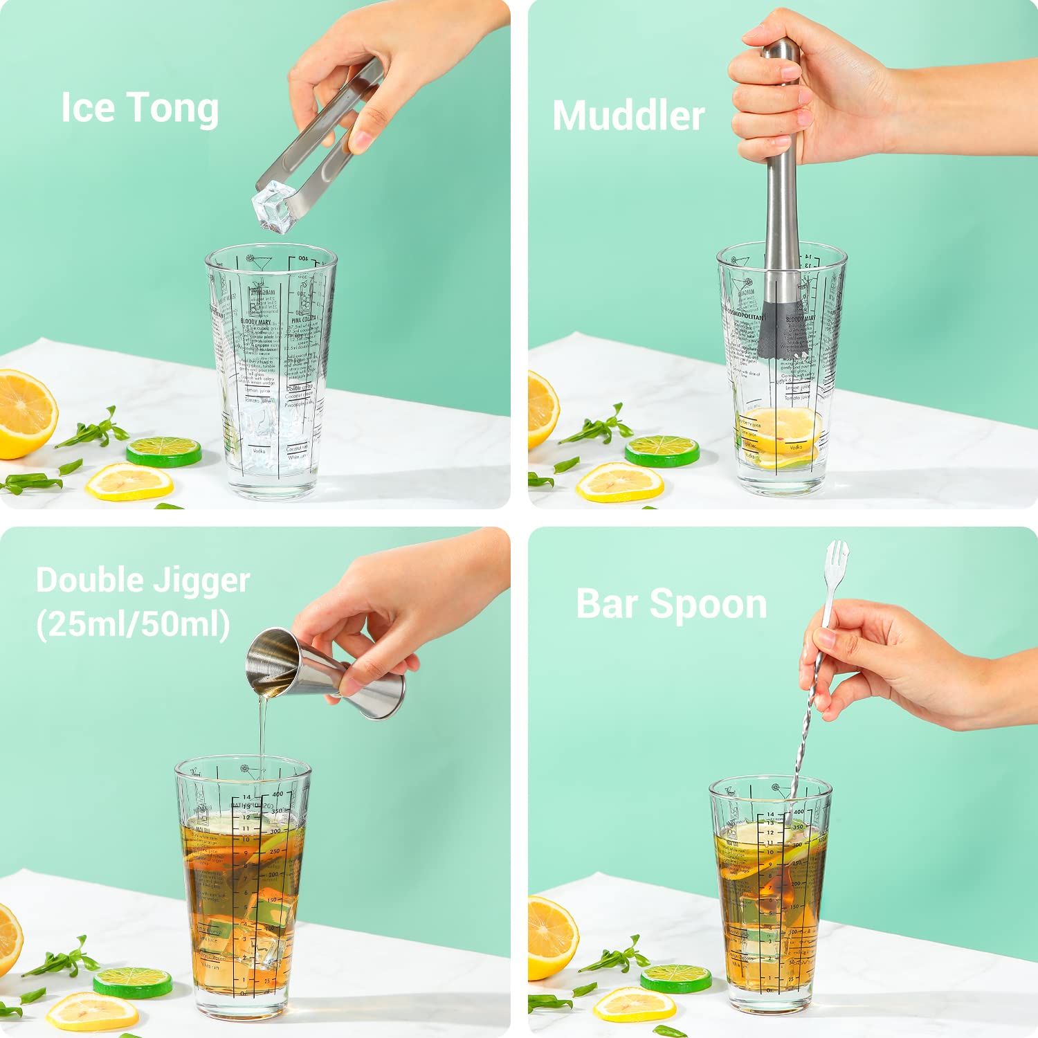 Ohuhu bar spoon for stirring and layering drinks.