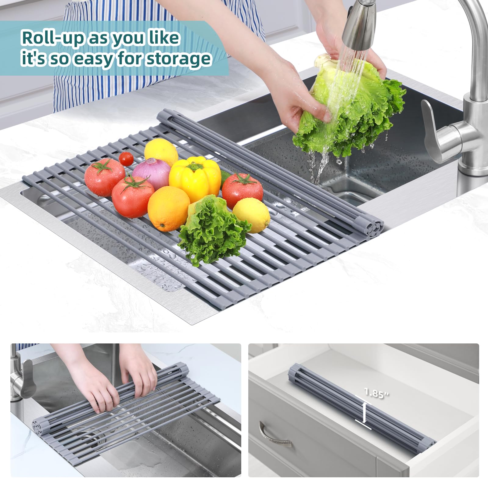 Ohuhu BPA-free multiuse drying rack for dishes and produce.