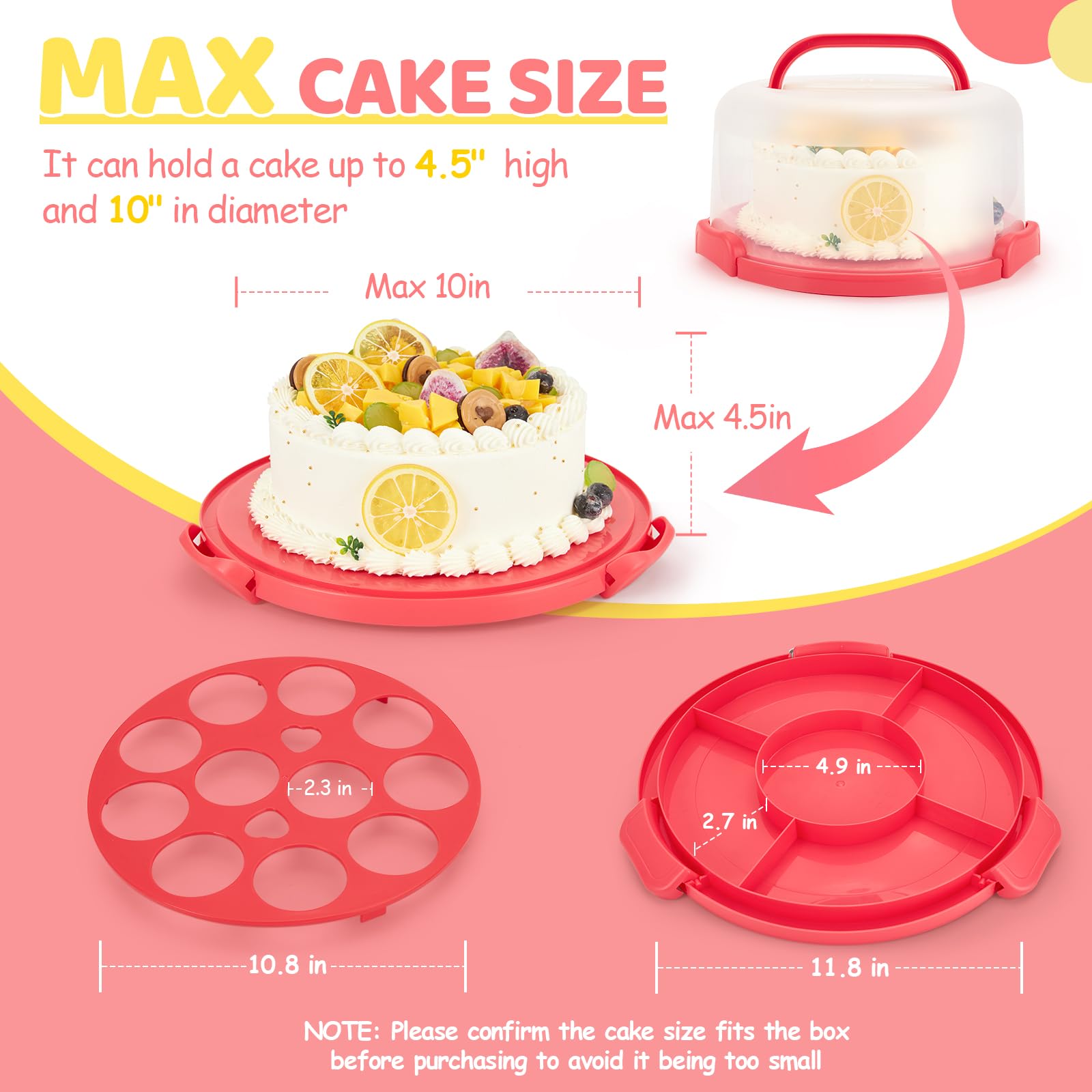 Ohuhu cake carrier base diameter shows a 12-inch footprint.