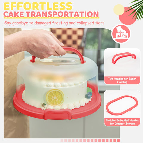 Ohuhu cake carrier handles extended for easy carrying at events.
