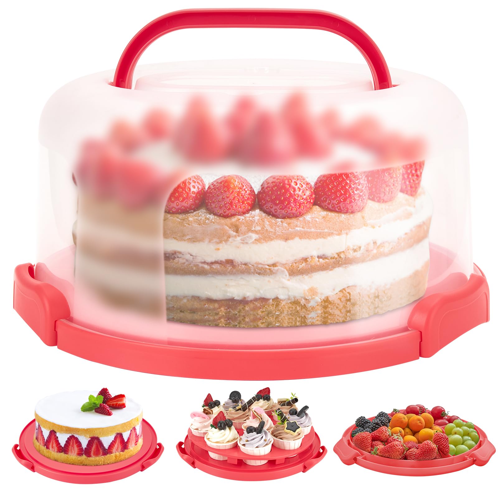 Ohuhu cake carrier with lid closed for secure transport.