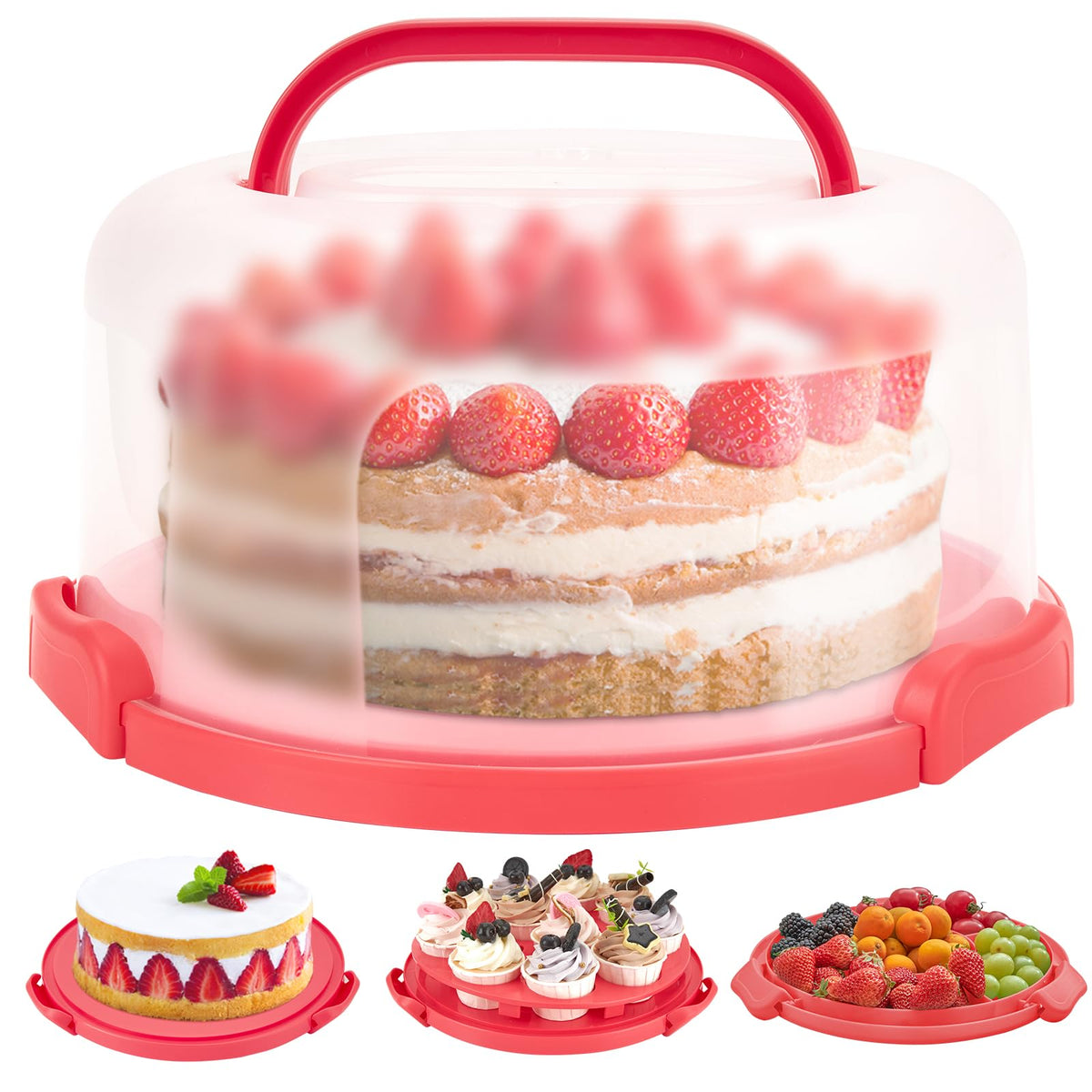 Ohuhu cake carrier with lid closed for secure transport.