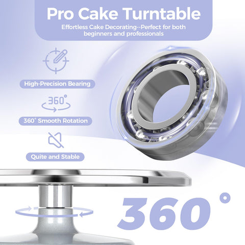 Ohuhu cake stand 360-degree rotation provides smooth decorating from all angles.