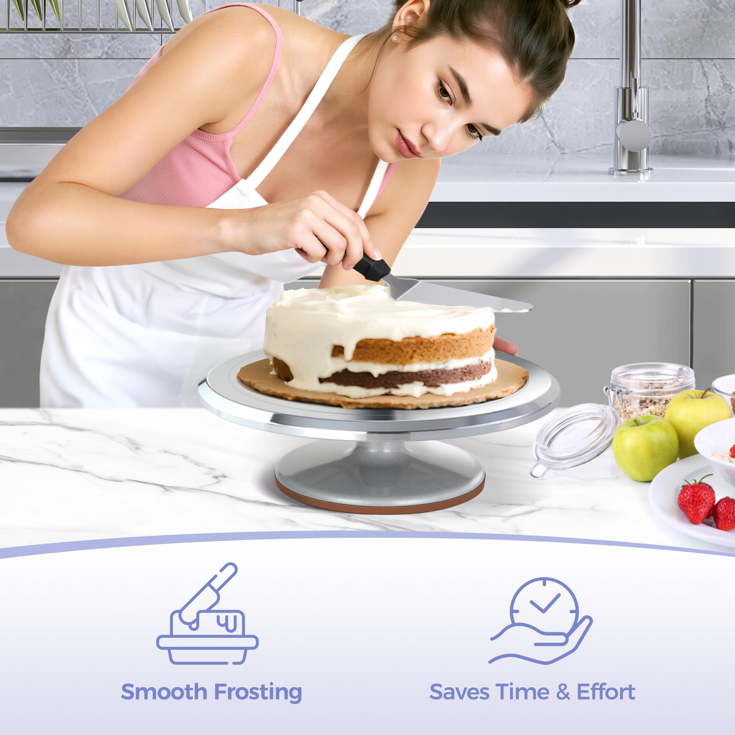 Ohuhu cake stand rubber pad bottom prevents slips on smooth surfaces.