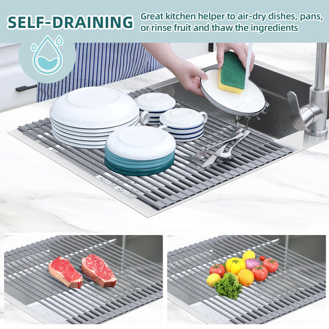 Ohuhu roll-up dish drying mat folded for compact storage.