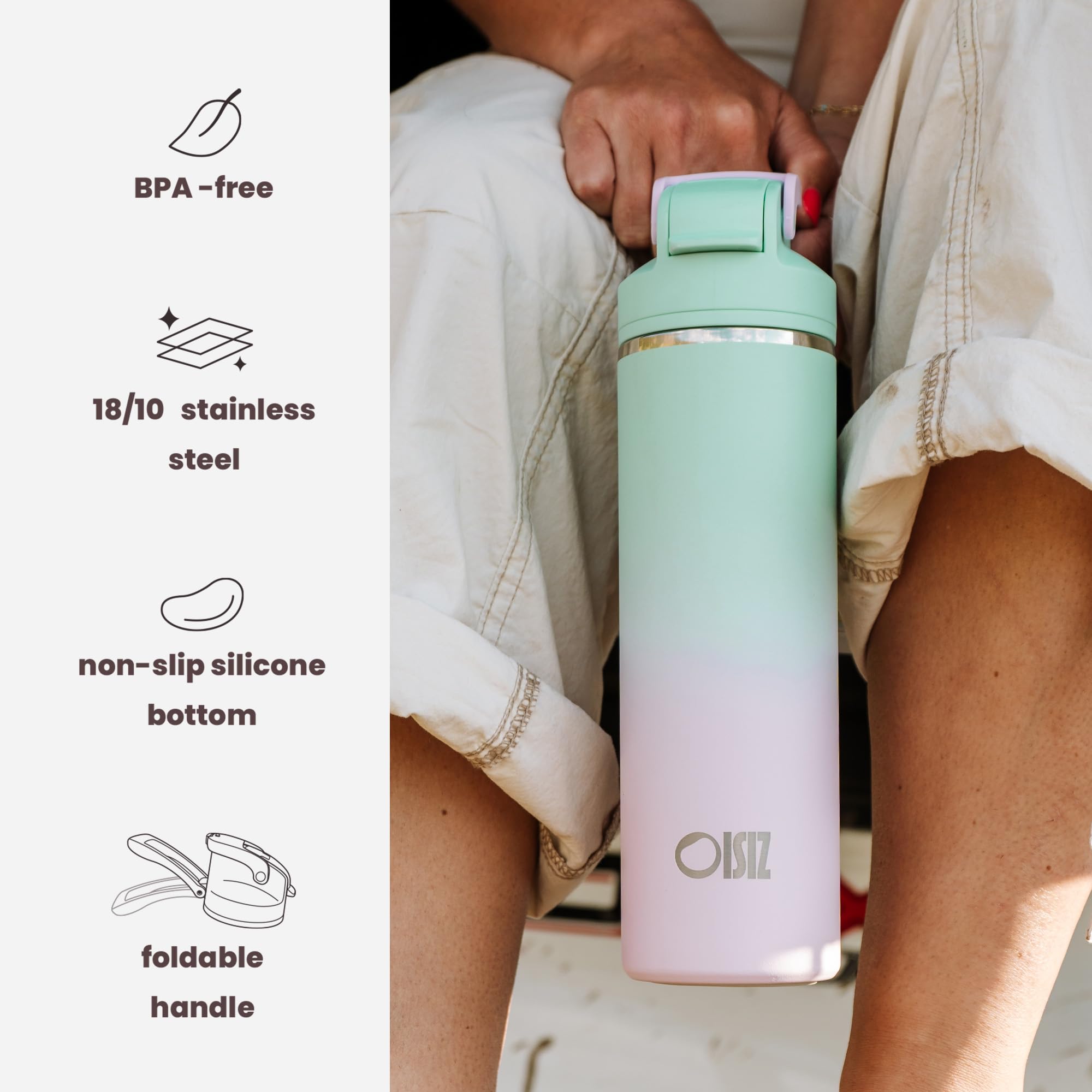 OISIZ bottle with straw lid ready for sipping at school or work