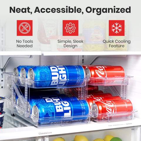 Oizeir 2-pack fridge organizer fits cans and bottles neatly