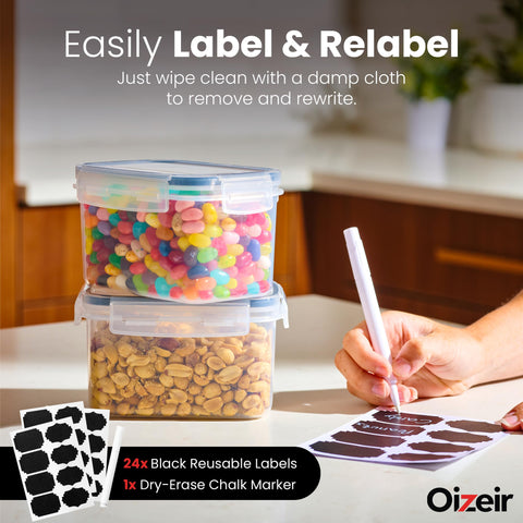Oizeir reusable labels help customize containers for spices and snacks.