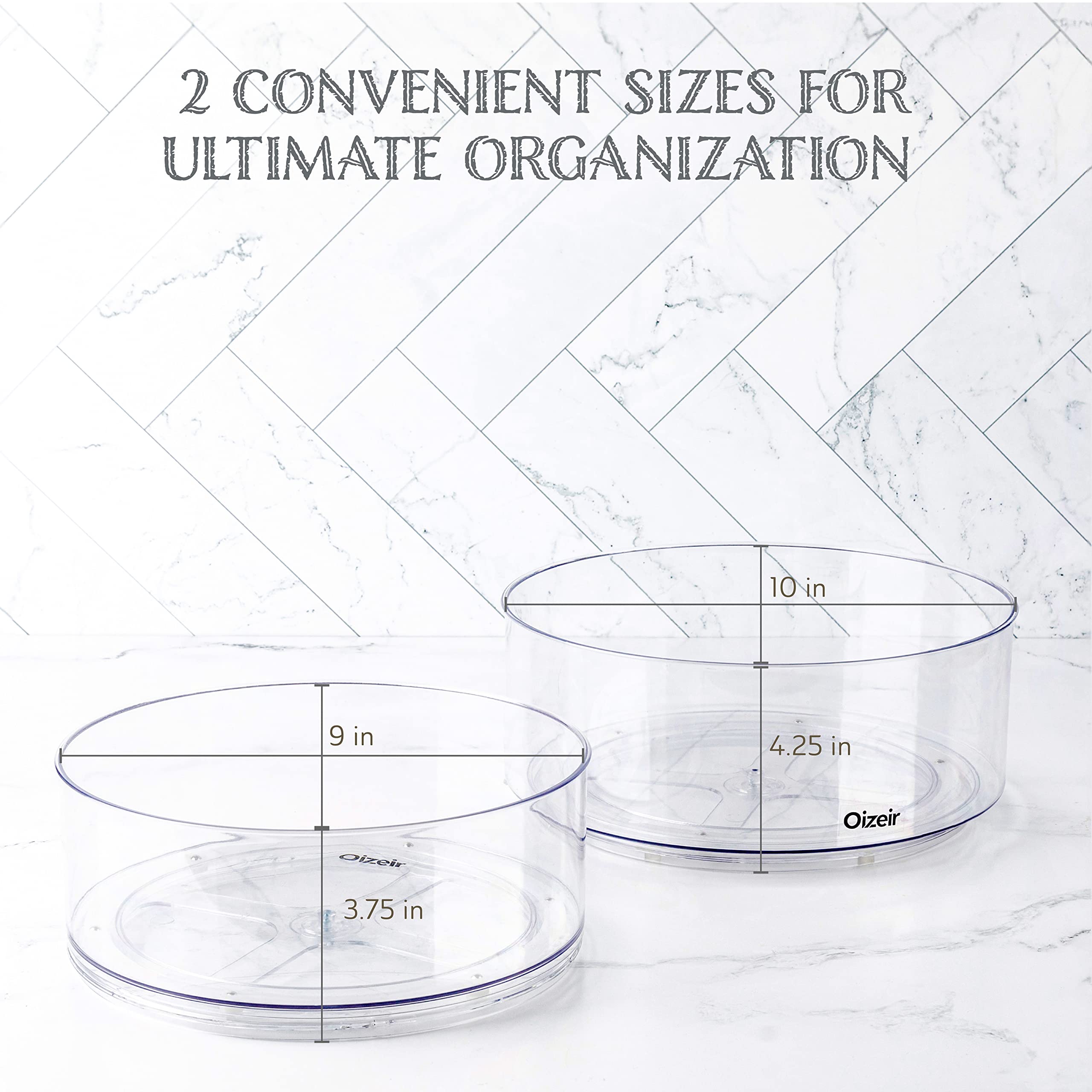 Oizeir Lazy Susan 11.8-inch turntable holds larger jars for easy access.