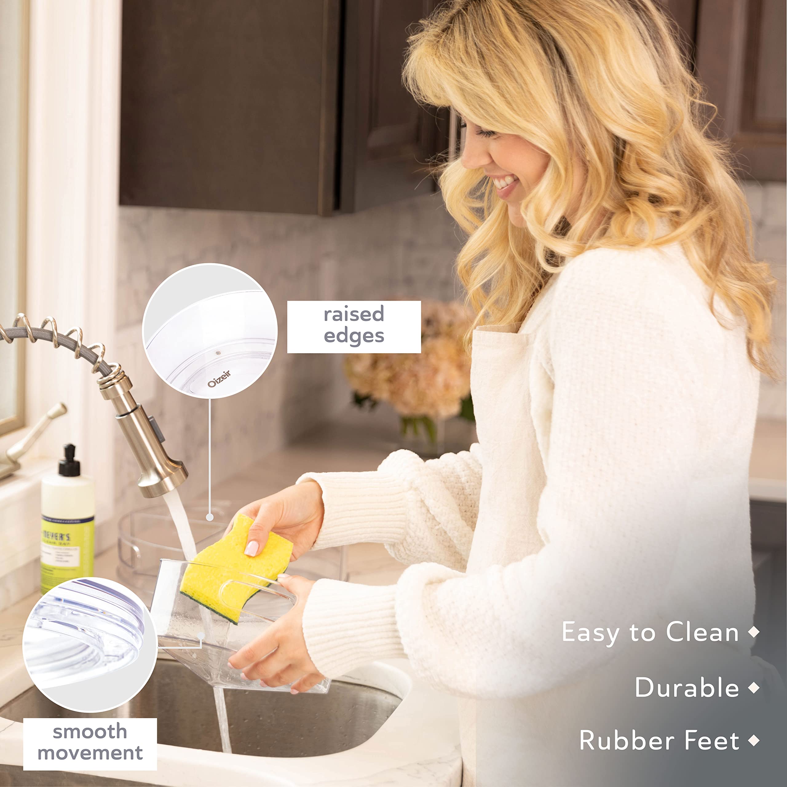Oizeir Lazy Susan suitable for cosmetics and vitamins to reduce back-of-cabinet clutter.