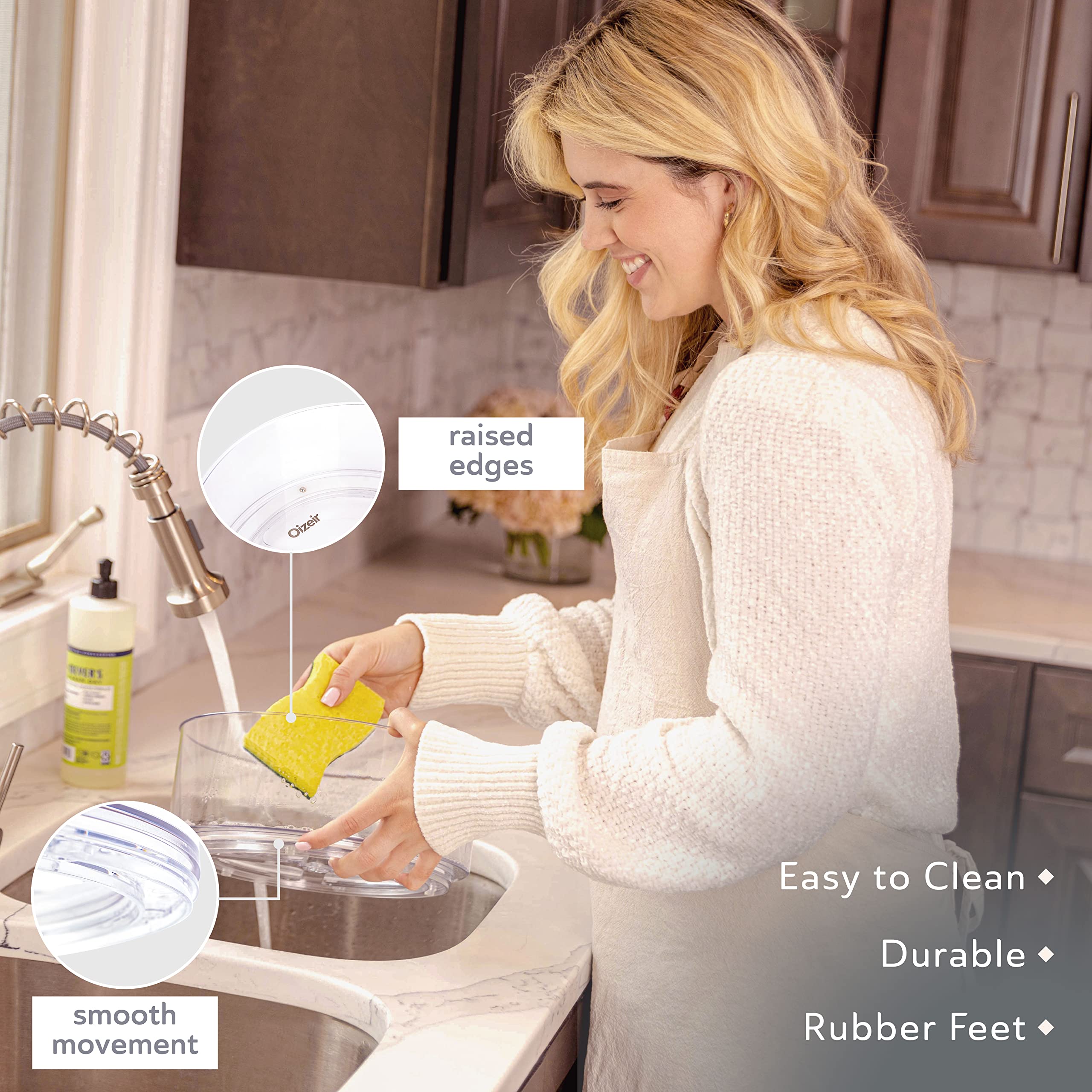 Oizeir Lazy Susan is perfect for cosmetics and skincare shelves.