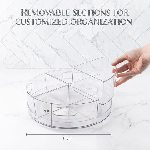 Oizeir Lazy Susan removable handles allow easy lifting and front-access storage.
