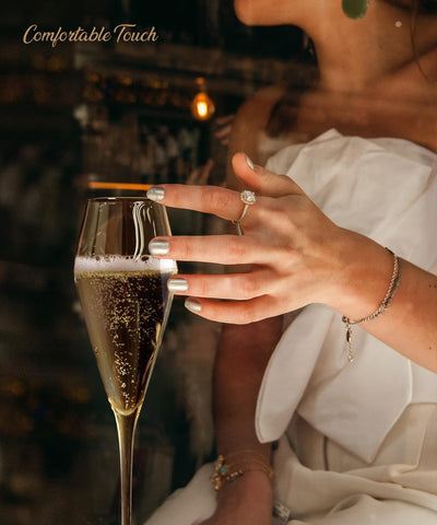 OJA wedding toast moment captured with elegant stemware.