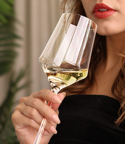 OJA hand-blown crystal wine glasses showcase clarity and elegance for special dinners.