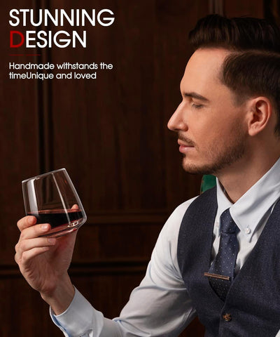 OJA hand-blown wine glasses closeup shows artisanal craftsmanship and clarity