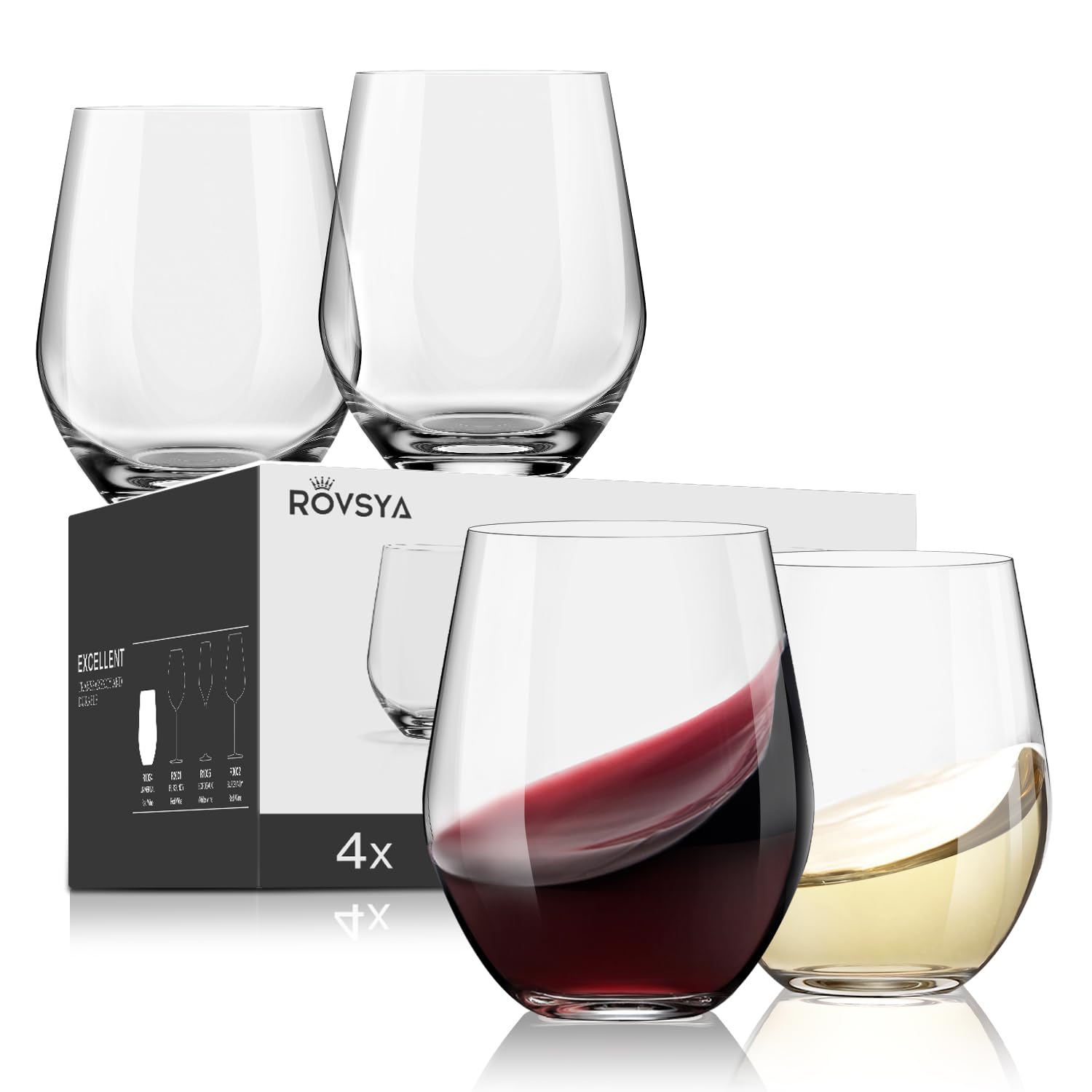 OJA stemless wine glasses in clear crystal for refined daily use.