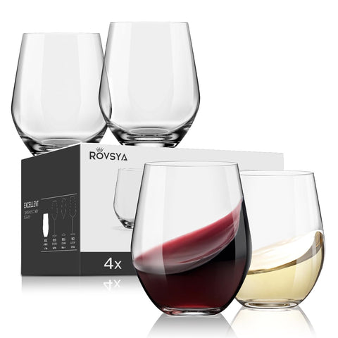 OJA stemless wine glasses in clear crystal for refined daily use.