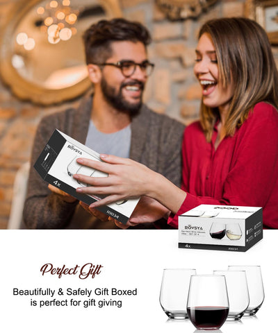 OJA stemless wine glasses provide comfortable hand feel during celebrations.