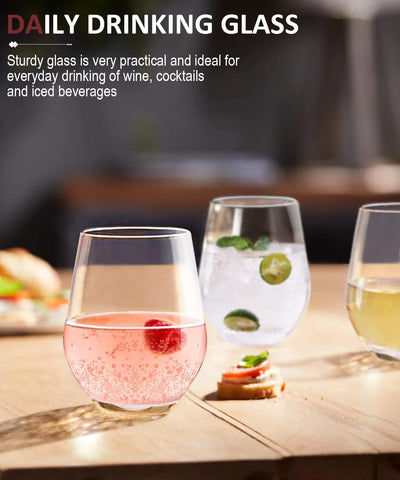 OJA stemless wine glasses arrive in a gift-ready box.