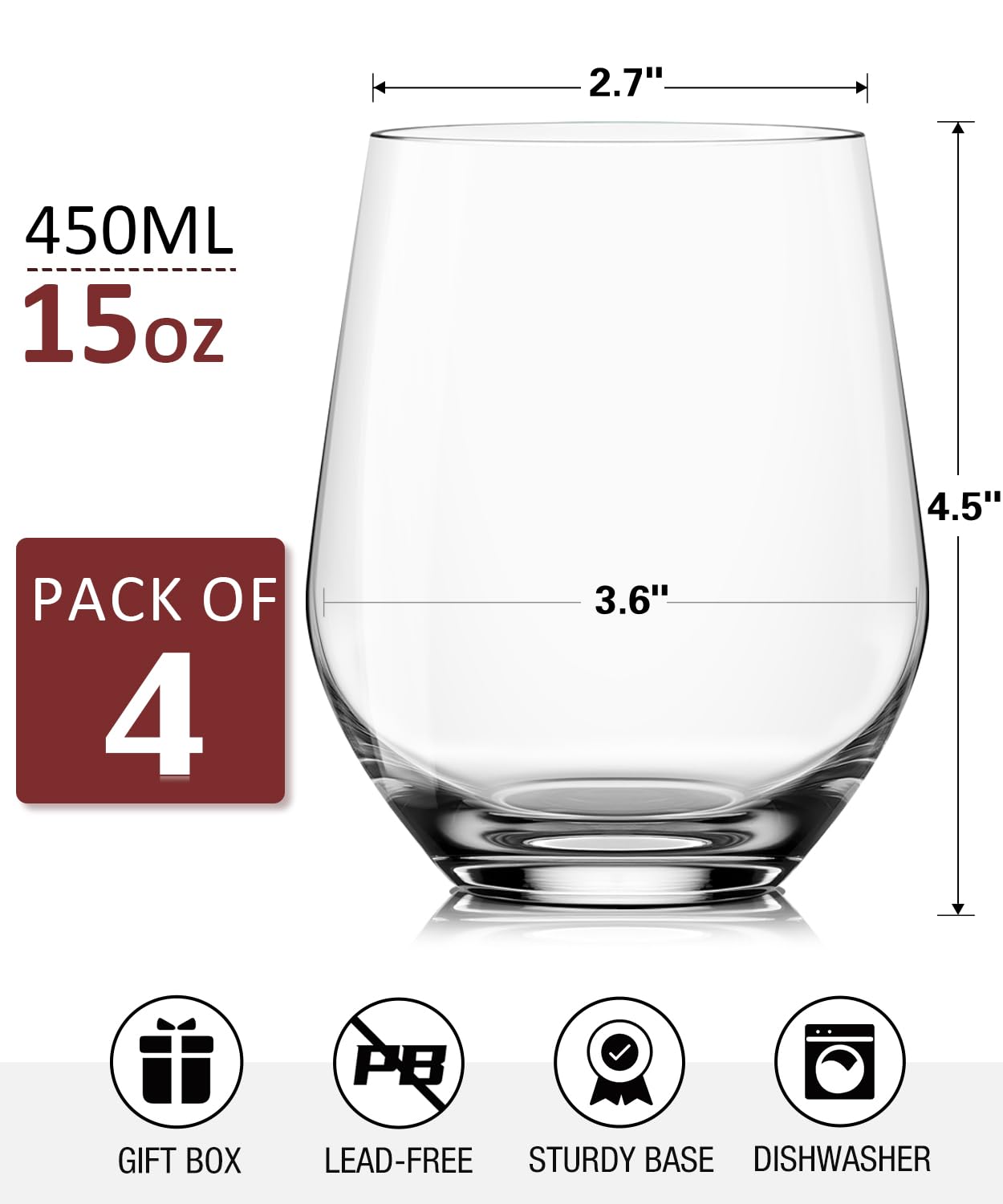 OJA stemless wine glasses suit daily red or white wine.