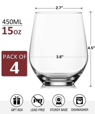 OJA stemless wine glasses suit daily red or white wine.