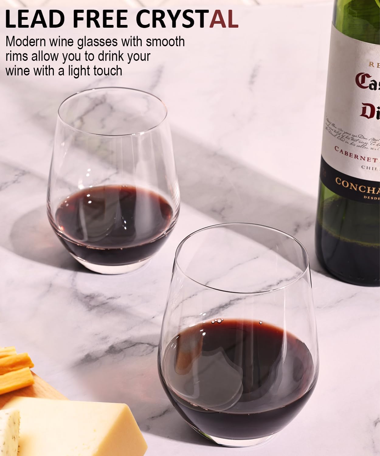 OJA stemless wine glasses are dishwasher safe for easy cleanup.