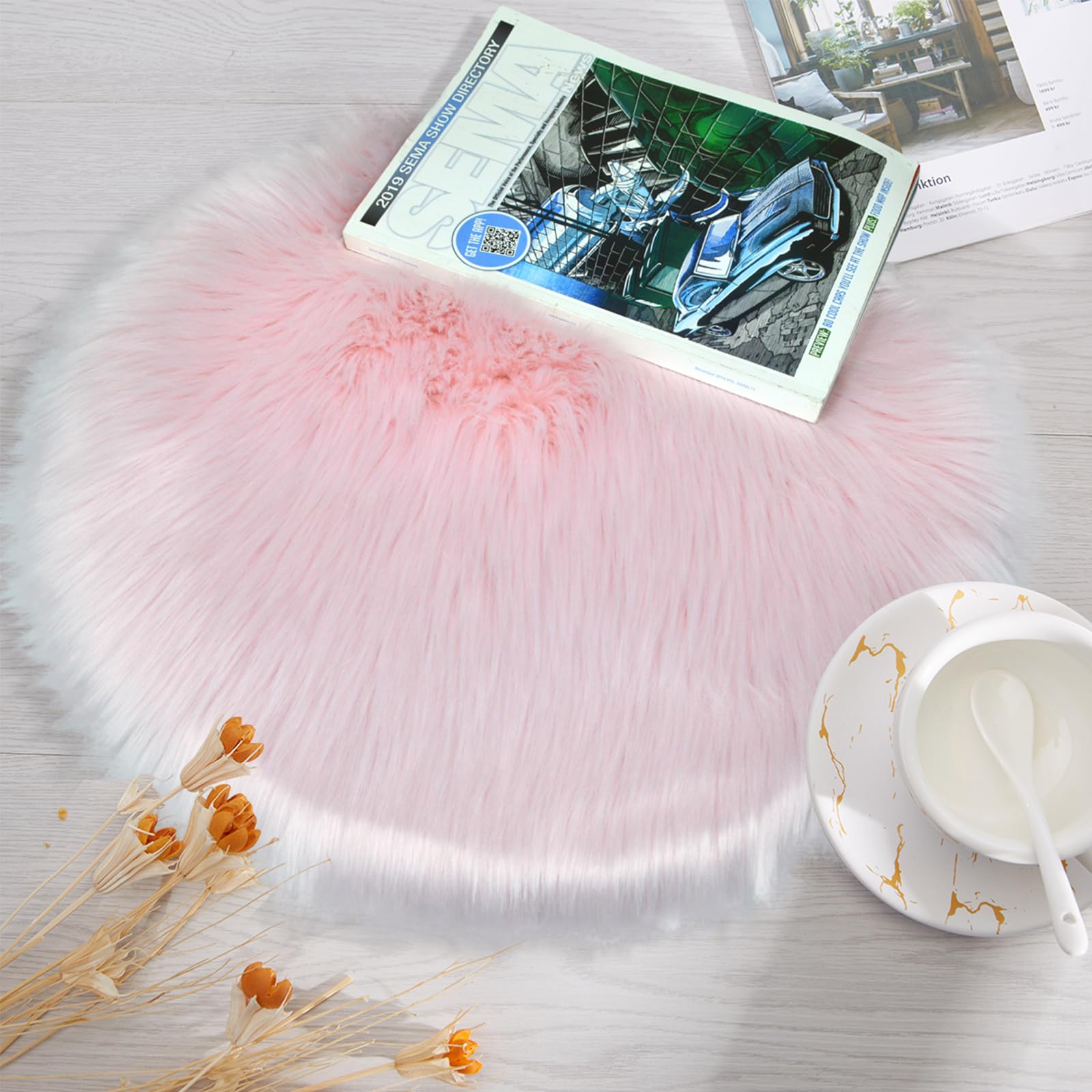 OKAYDA ultra-soft fur seat pad on a chair delivers cozy comfort.