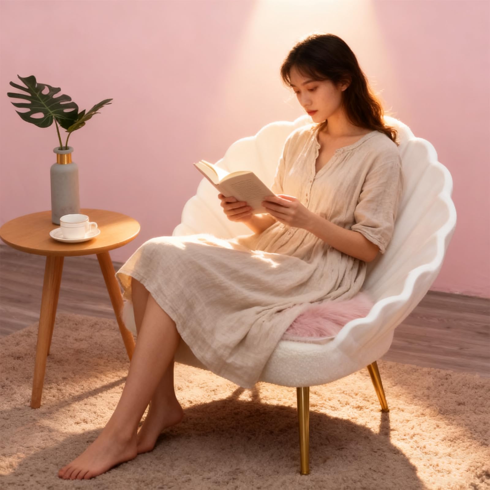 OKAYDA vanity chair fur pad backdrop for nail art photos and selfies.