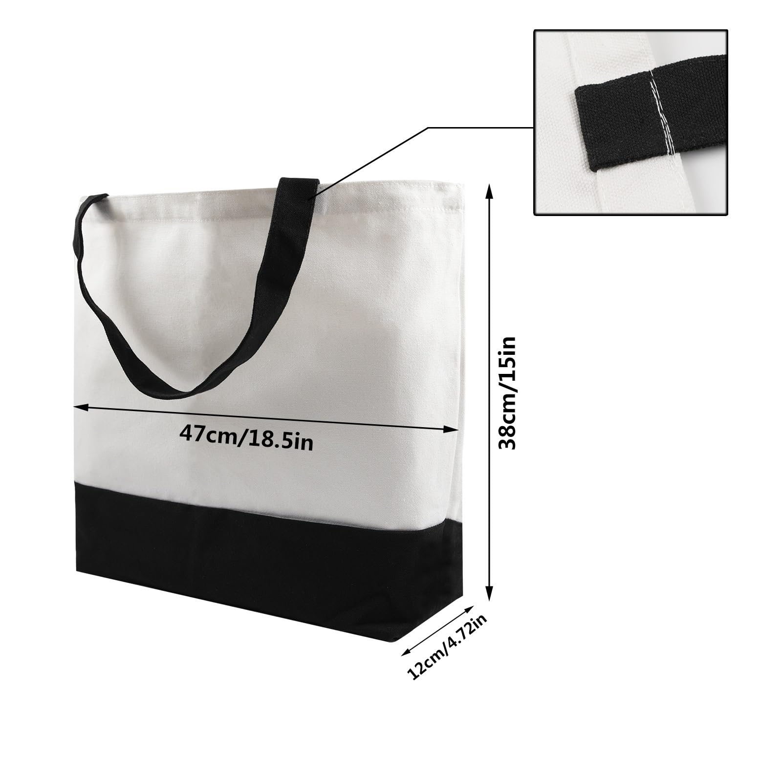 OKBA sublimation tote bag side view with patchwork, ideal for personalized daily shopping.