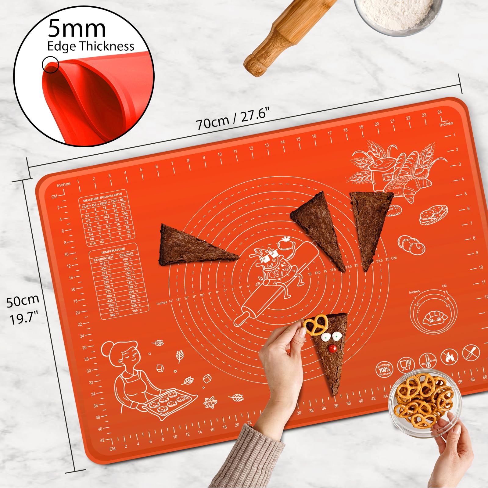 OKeanu silicone baking mat with raised edge height prevents spills during kneading