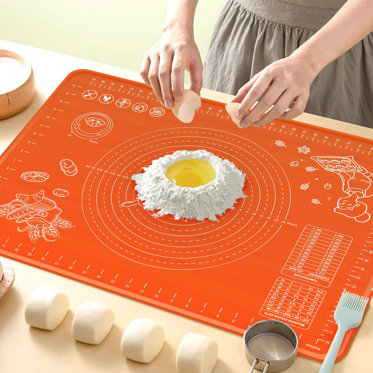 OKeanu silicone baking mat rolling dough for even thickness and easy release