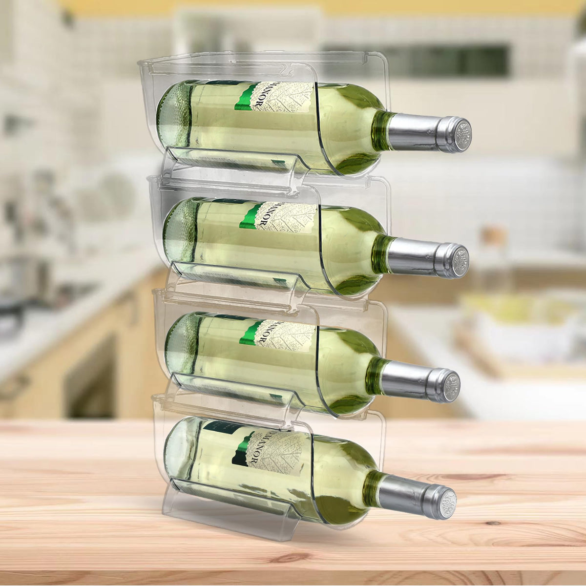 OKITCHEN refrigerator wine rack set on fridge, compact storage for bottles.