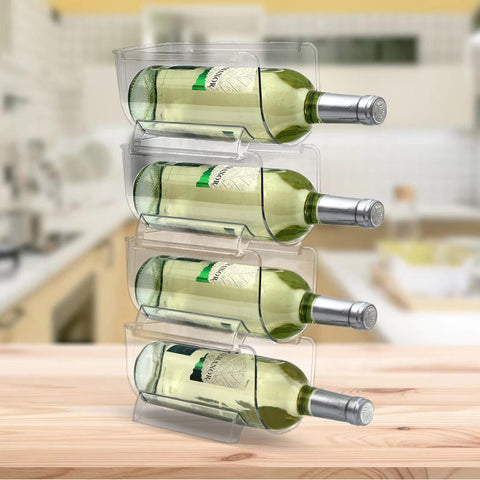 OKITCHEN refrigerator wine rack set on fridge, compact storage for bottles.