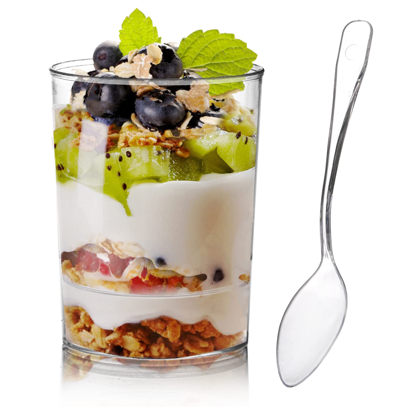 Okllen 100-pack mini dessert cups with spoons for elegant party servings