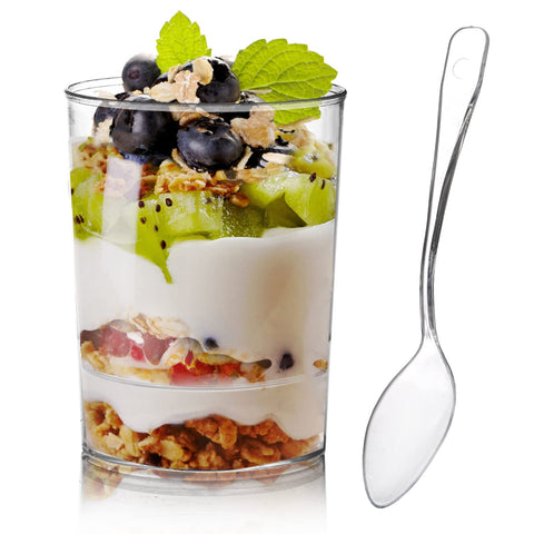 Okllen 100-pack mini dessert cups with spoons for elegant party servings