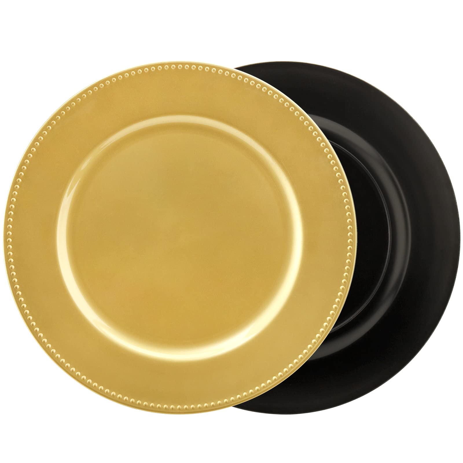 Okllen gold charger plates on a dining table create a refined ambience.