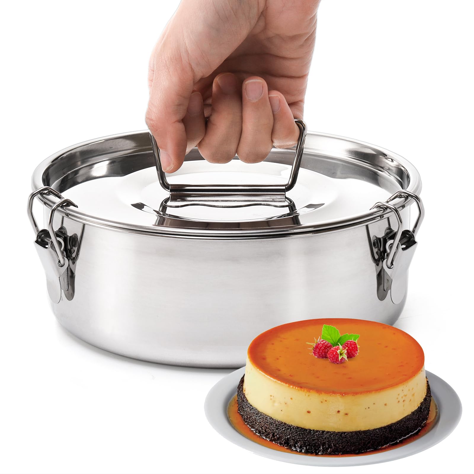 Okllen flan mold stainless 65oz highlights durable 18/8 steel for even heat.