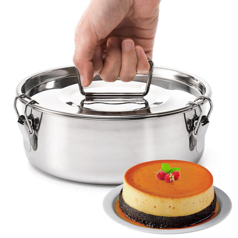 Okllen flan mold stainless 65oz highlights durable 18/8 steel for even heat.